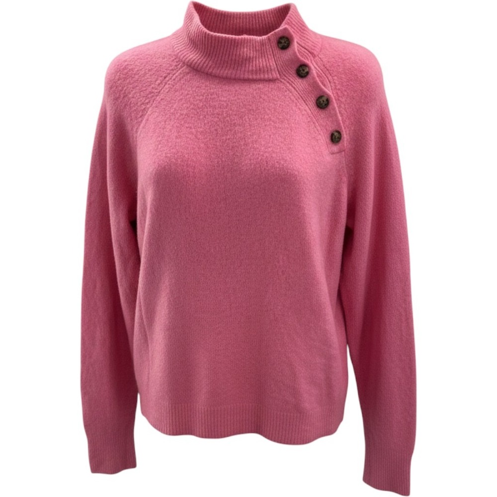 J.Crew Womens Pink Button Shoulder Wool Blend Sweater Size Medium